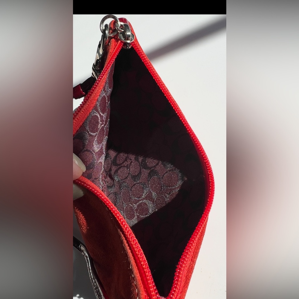 Vintage Coach Red Suede with Patent leather trim Wristlet Clutch - Picture 12 of 12